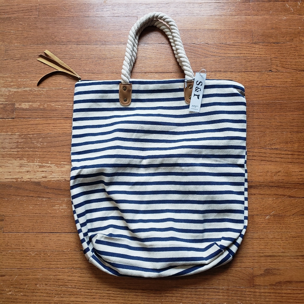 Summer & Rose | Brittany Striped Beach Tote | Navy/Cream